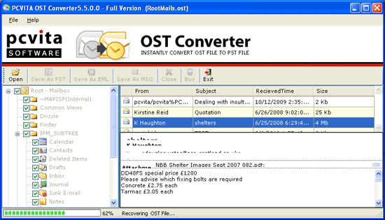 Show OST file in Process bar