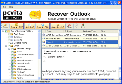 Windows 7 Recover Outlook Inbox Mail 2.3 full