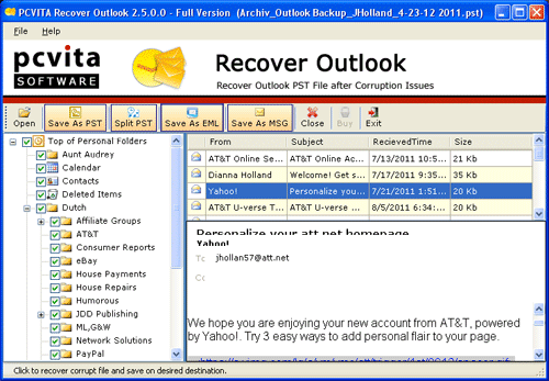 Windows 8 Restore PST into Outlook full