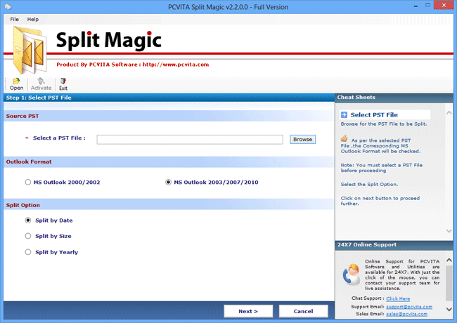 Start up screen of this PST Split Tool
