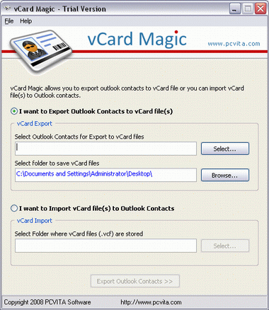 PST to vCard screenshot