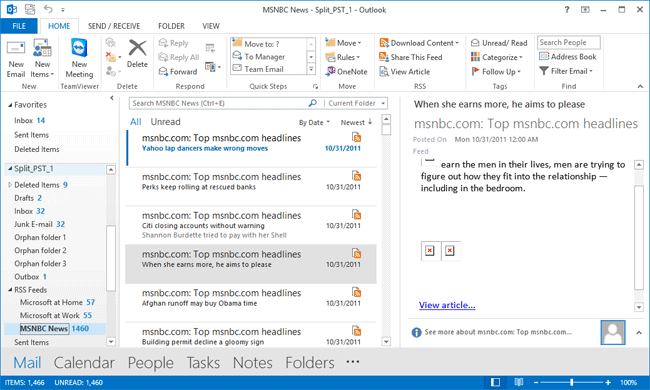 See the splitting results and find out app PST files in this location