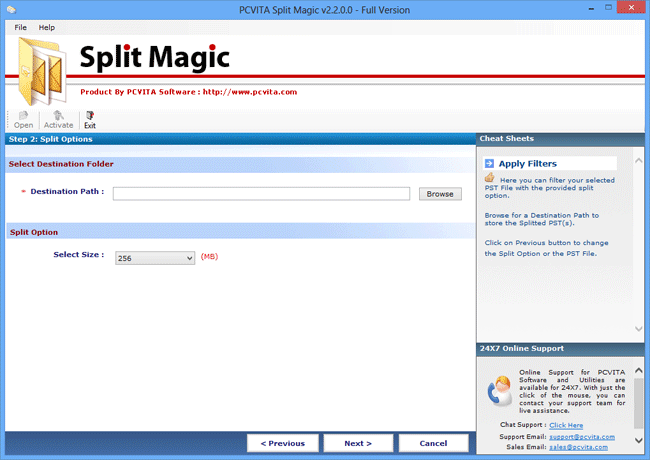 Browse Destination to Save the PST files and provide the splitting value